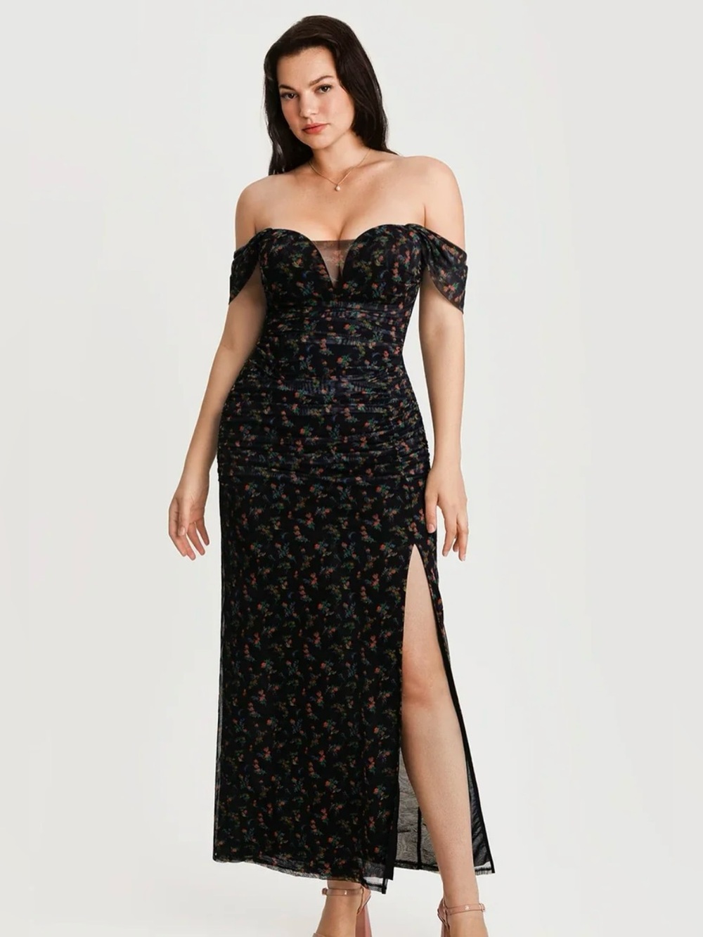 Popilush Off-The-Shoulder Sculpting Floral Print Maxi Dress size XL